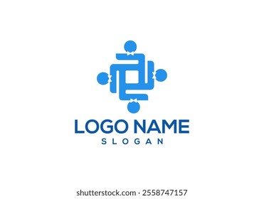 Simple People Group Square Logo Design Vector