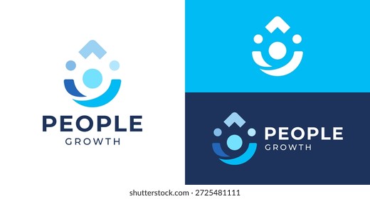 Plantilla de logotipo de crecimiento de personas simples. Ilustración de diseño de logotipo de símbolo de inicio o progreso de trabajo en equipo. Ilustración vectorial de diseño de logo de liderazgo.