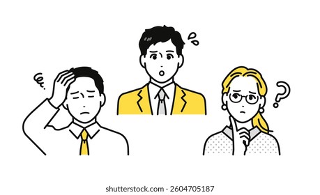Simple people icon set of a business team with distressed expressions
