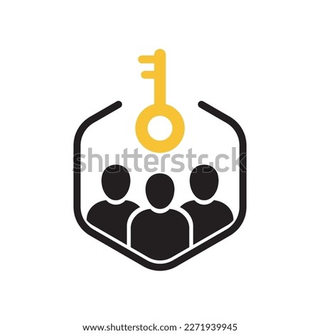 simple people with key like teamwork success. cartoon flat trend modern advice logotype graphic design element isolated on white background. concept of abstract consulting badge or achievement