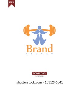 Simple people lift barbell concept logo vector design