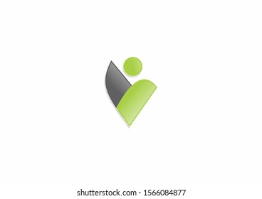 Simple people logo design template with black and green color concept.