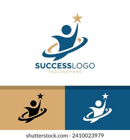 Simple People reach for Star. Success Motivation Logo Design. Vector illustration