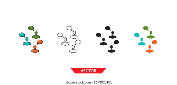 Simple people talking icon on white background 4 types such as outline, black, color, outline and color. Vector illustration.