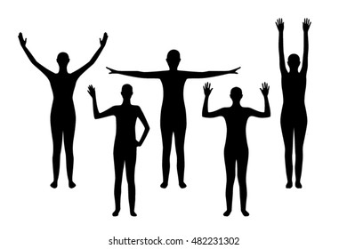 Simple people vertical black silhouettes 