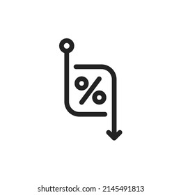 einfaches Prozent Rückgang oder Billigpreissymbol. Konzept des Schuldtitels oder der Rezession. Trend im einfachen Stil, modernes Business oder gdp-logotype Grafikdesign-Webelement einzeln auf weißem Hintergrund