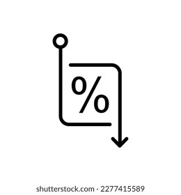 simple percent decline or low cost price icon. concept of debt sign or recession. simple style trend modern business or gdp logotype graphic art design web element isolated on white background