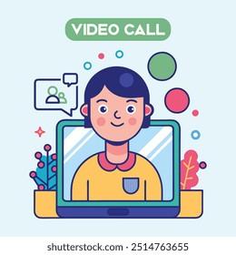 pessoa simples fazer uma vídeo chamada desenho animado ilustração.