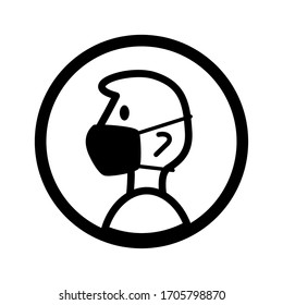 Simple Person with a Face Mask Icon. Vector Image.
