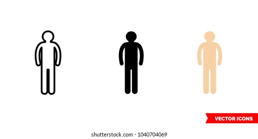 Simple person icon of 3 types: color, black and white, outline. Isolated vector sign symbol.