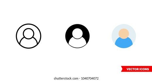 Simple person icon of 3 types: color, black and white, outline. Isolated vector sign symbol.