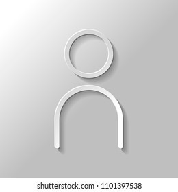 Simple person icon. Linear symbol, thin outline. Paper style with shadow on gray background
