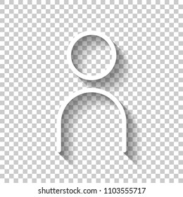 Simple person icon. Linear symbol, thin outline. White icon with shadow on transparent background
