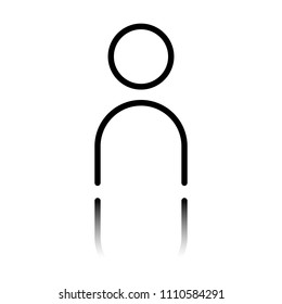 Simple person icon. Linear symbol, thin outline. Black icon with mirror reflection on white background