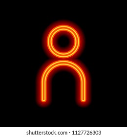 Simple person icon. Linear symbol, thin outline. Orange neon style on black background. Light icon