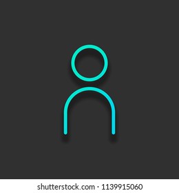 Simple person icon. Linear symbol, thin outline. Colorful logo concept with soft shadow on dark background. Icon color of azure ocean