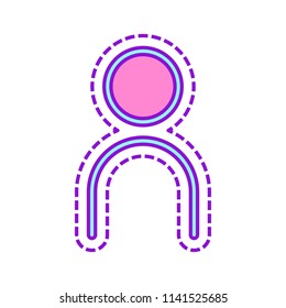 Simple person icon. Linear symbol, thin outline. Colored sketch with dotted border on white background