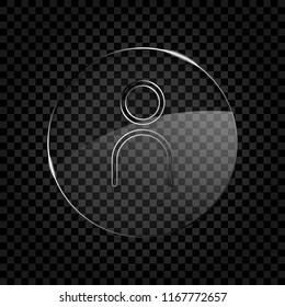 Simple person icon. Linear symbol, thin outline. Icon in circle glass bubble on dark transparent grid. Glass style