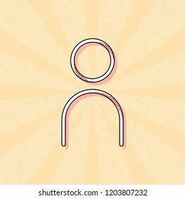 Simple person icon. Linear symbol, thin outline. Vintage retro typography with offset printing effect. Dots poster with comics pop art background
