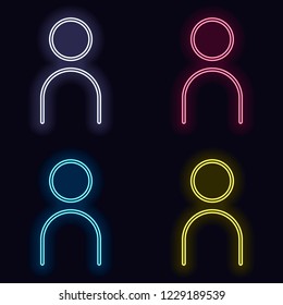 Simple person icon. Linear symbol, thin outline. Set of neon sign. Casino style on dark background