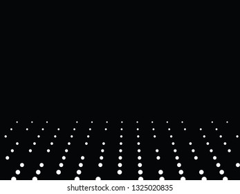 Simple Perspective dots or circles background, Abstract retro 80s style, isolated on black background, vector illustration.