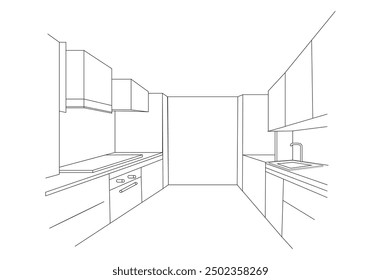 Simple perspective interior kitchen house