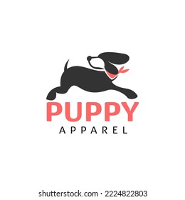 Simple Pet Apparel Logo Design Template with Puppy Graphic