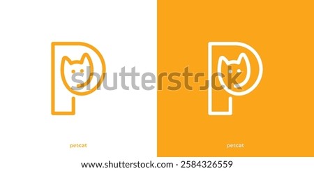 Simple Pet Cat Logo. Initial Letter P and Cat Graphic Icon.  Pet Logo Design Template.