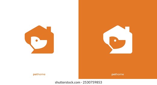 Simple Pet Home logo. Dog and House with Minimalist Style. Pet Shop Logo, Icon, Symbol, Vector, Design Inspiration.
