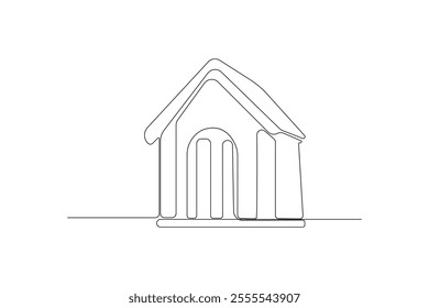 Simple pet house continuous outline vector. Dog house one-line art drawing