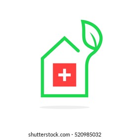 simple pharmacy logo like contour house. concept of medic, herbs collection, first aid, wellness, nursing, polyclinic, national cure. flat style trend modern brand graphic design on white background