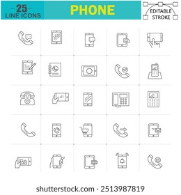 Simple phone line icons set