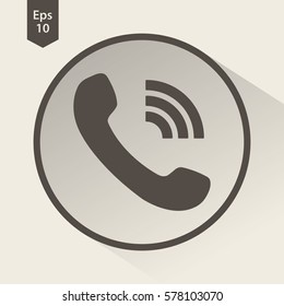 Simple Phone Symbol In Circle. Flat Icon Of Telecommunications. Vector Illustration