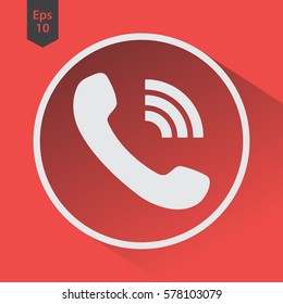 Simple Phone Symbol In Circle. Flat Icon Of Telecommunications. Vector Illustration