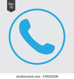 Simple Phone Symbol In Circle. Flat Icon Of Telecommunications. Vector Illustration