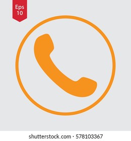 Simple Phone Symbol In Circle. Flat Icon Of Telecommunications. Vector Illustration