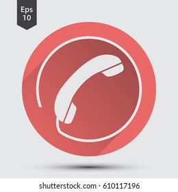 Simple Phone Symbol In Circle. Flat Icon Of Telecommunications. Vector Illustration
