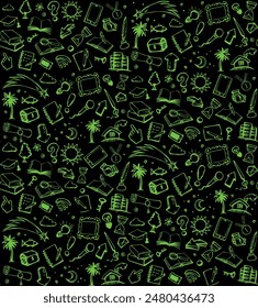 Сute simple phone web data pad app wifi tool exam time light bulb text. Outline black ink pen hand drawn read old diary file note. Сheck list scroll logo emblem fly arrow retro cartoon line art style