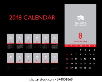 Simple photo calendar Layout for 2018 years. Week starts from Sunday.