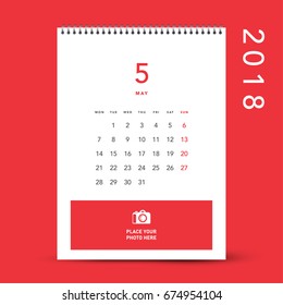 Simple photo calendar Layout for 2018 years. Week starts from Monday.
