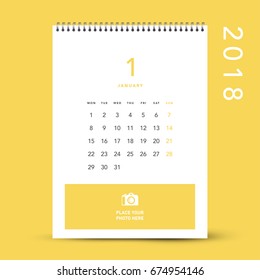 Simple photo calendar Layout for 2018 years. Week starts from Monday.