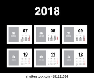 Simple photo calendar Layout for 2018 years. Week starts from Monday.