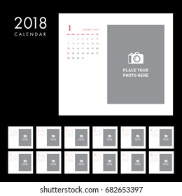 Simple photo calendar Layout for 2018 years. Week starts from Sunday.