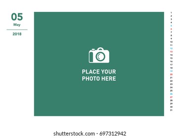 Simple photo calendar Layout for 2018 years. May Photo calendar.