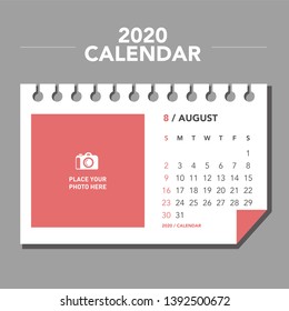 Simple photo calendar Layout for 2020 years. Week starts from Sunday.