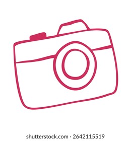 Simple Photo Camera in doodle style isolated on a white. Perfect for advertising, branding and social networks of the photographer
