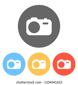Simple photo camera. Technology icon. Set of white icons on colored circles