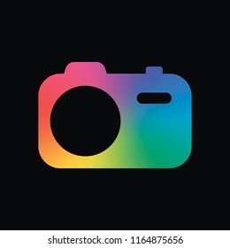 Simple photo camera. Technology icon. Rainbow color and dark background