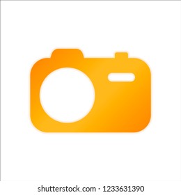 Simple photo camera. Technology icon. Orange sign with low light on white background