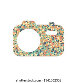 Simple photo camera. Technology icon. Colored mosaic with polygons